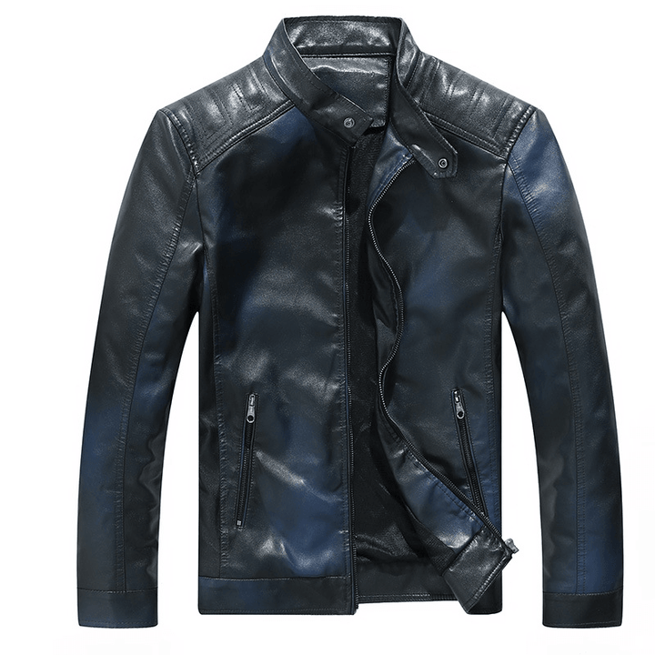 Men'S Gradient PU Stand Collar Leather Jacket