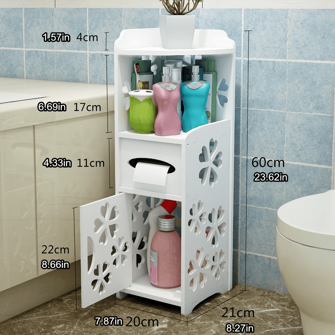 Bathroom Storage Cabinet Floor Standing Washbasin Shower Corner Shelf Waterproof - MRSLM