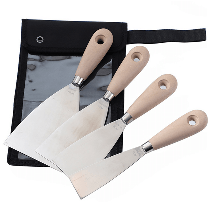 4Pcs Stainless Steel Thick Putty Knife Shovel Cleaning Push Knife Putty Knife Wooden Handle Scrapers