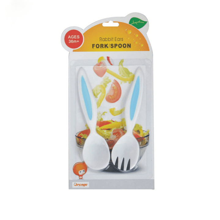 Rabbit Ears Baby Spoon and Fork Set Children Tableware Kids Cutlery Baby Learnning Dishes Dinnerware