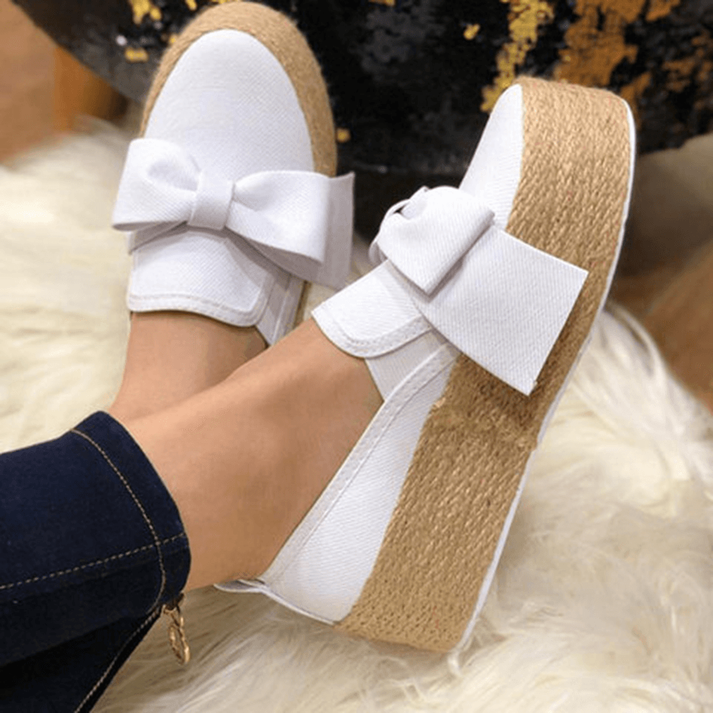 Large Size Women Casual Butterfly Knot Straw Platform Loafers