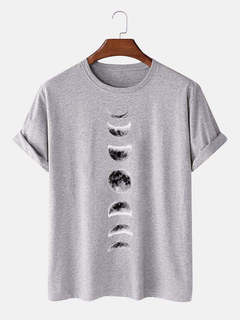 Mens 100% Cotton Moon Eclipse Printed Short Sleeve Graphic T-Shirts