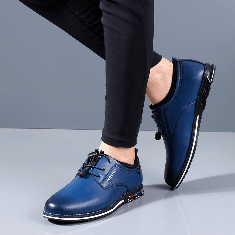 Men Elastic Lace up Comfy Casual Business Leather Shoes