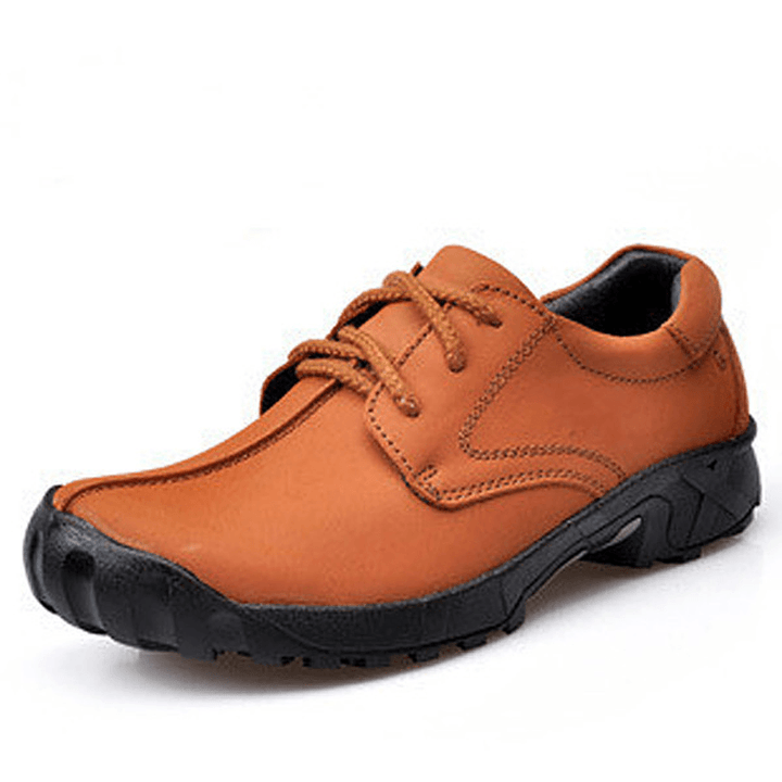 Men Cowhide Leather Breathable Soft Sole Lace up Climbing Casual Sports Shoes