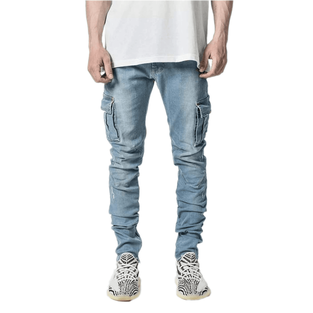 Fashionable and Simple Men'S Multi-Pocket Tooling Jeans