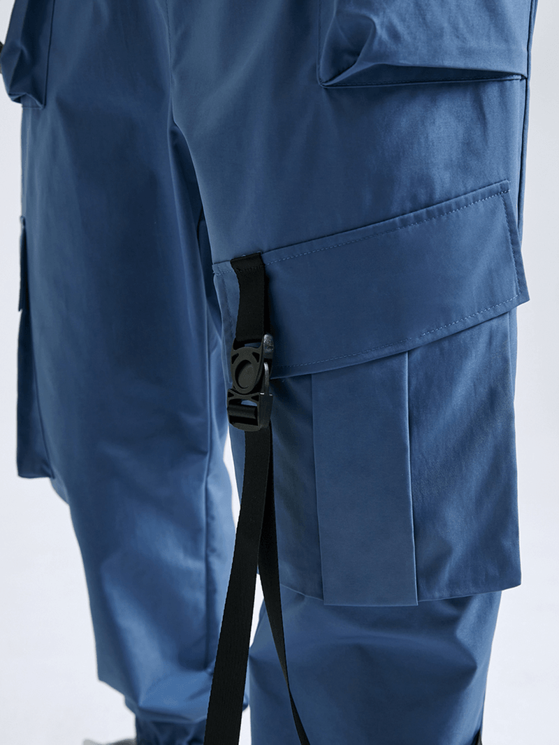 Mens Solid Tactical Casual Taped Cargo Trousers with Pocket