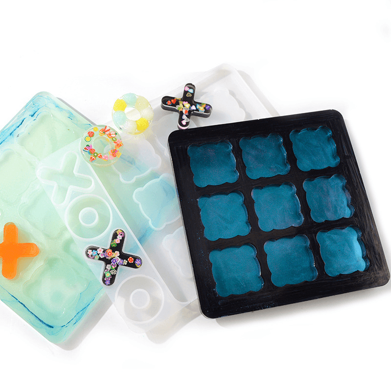 Crystal Epoxy Mold XO Jiugong Game Chess Tic Tac Toe Silicone Mold Epoxy Mold Board Game