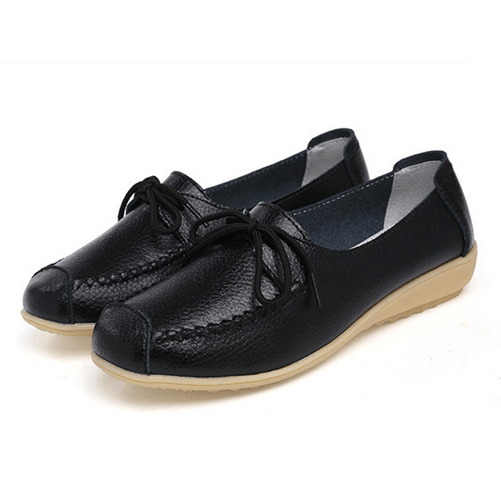 Pure Color Lace up Soft Sole Casual round Toe Flat Shoes