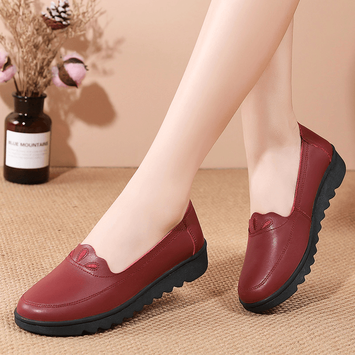 Women Daily round Toe Soft Solid Color Flat Loafers Shoes