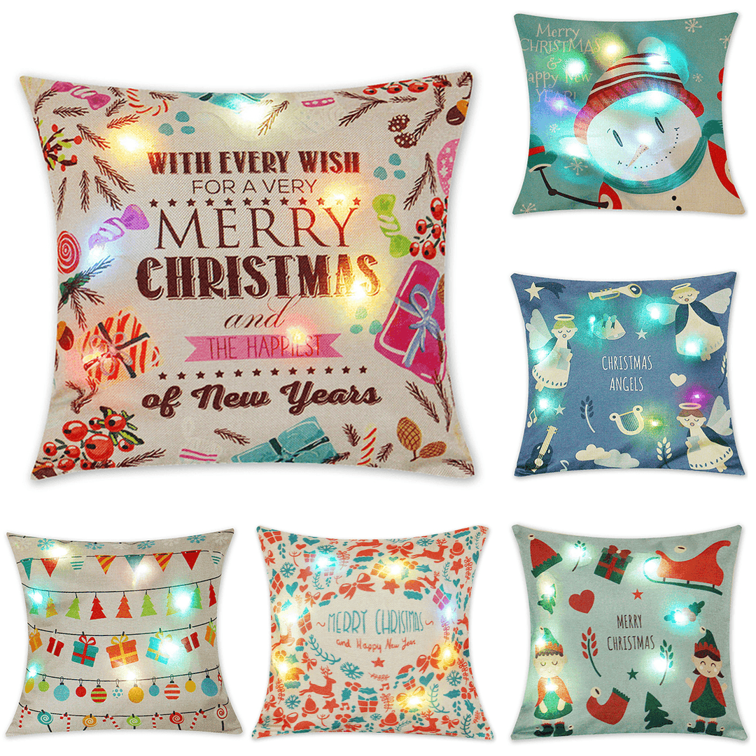 18"X18"Christmas LED Lights Linen Pillow Case Cushion Cover Sofa Case Home Decor