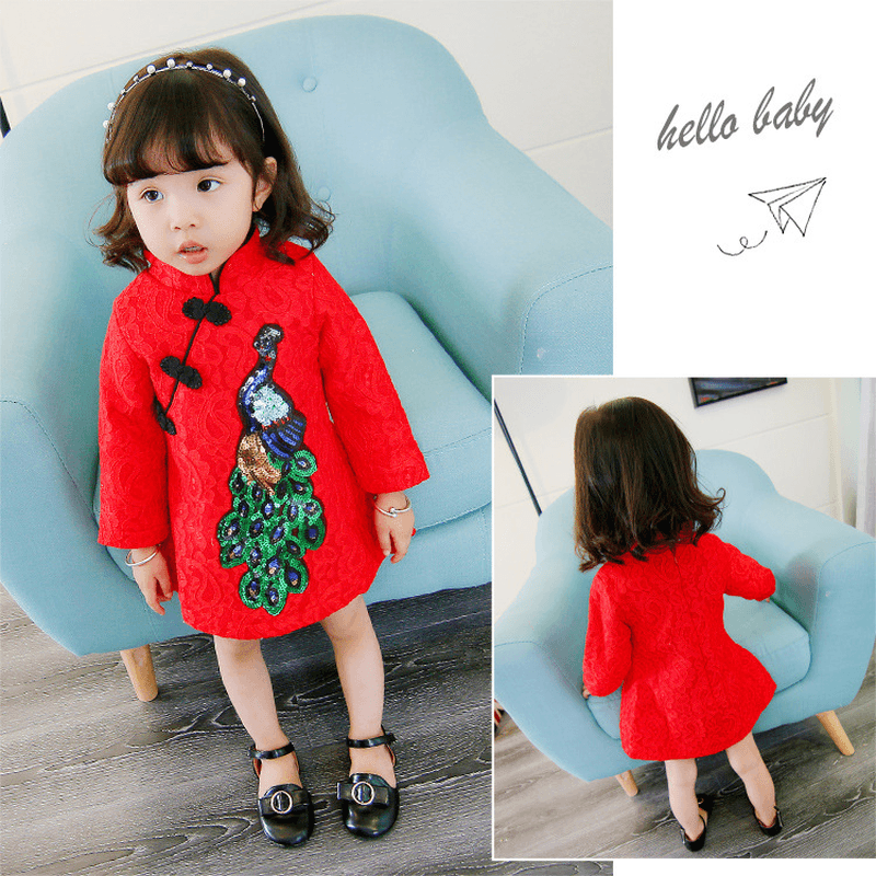 Qz6117 Baby a Small Xuan on Behalf of Autumn and Winter Baby Baby Girls Dress Cheongsam Dress Skirt New Year - MRSLM