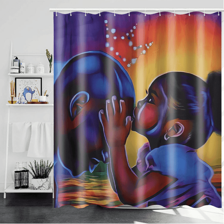 African Girl Bathroom Shower Curtain Pedestal Rug Lid Toilet Cover Bath Mat Set Decor