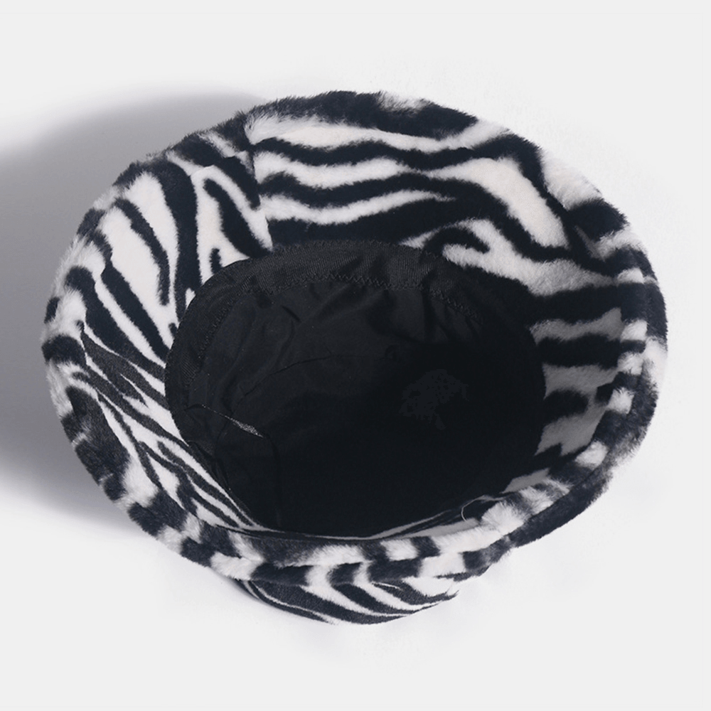 Unisex Felt Zebra Pattern plus Thicken and Velvet Warm Windproof Soft All-Match Bucket Hat