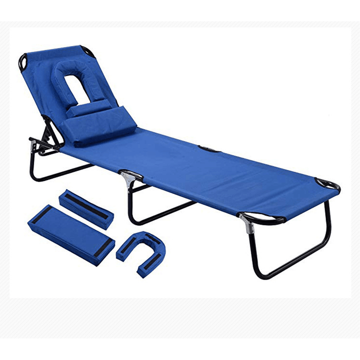 Blue Outdoor Folding Reclining Beach Patio Chaise Lounge Chair Pool Lawn Camping