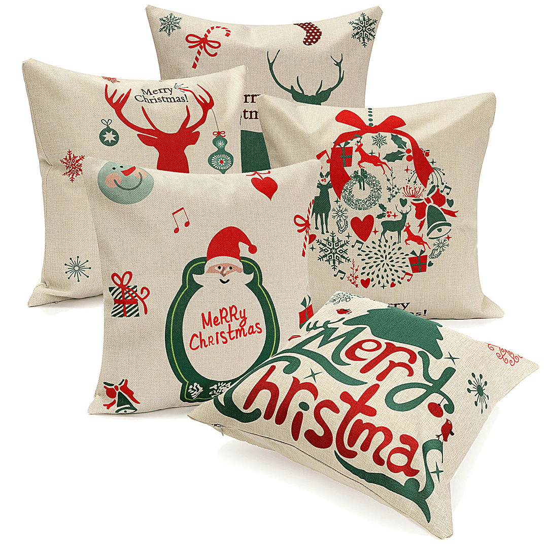 45X45Cm Christmas Tree Red Deer Gift Fashion Cotton Linen Pillow Case Santa Claus Home Decor