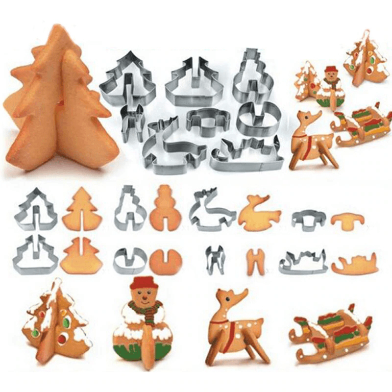 Honana 8PCS 3D Christmas Scenario Cookie Cutter Mold Set Stainless Steel Fondant Cake Mould