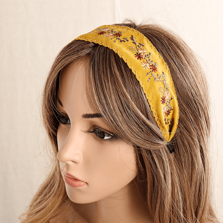 Ethnic Embroidery Lace Girl Headband Rural Girl Wind Suede Floral Fabric Headband Hair Accessories