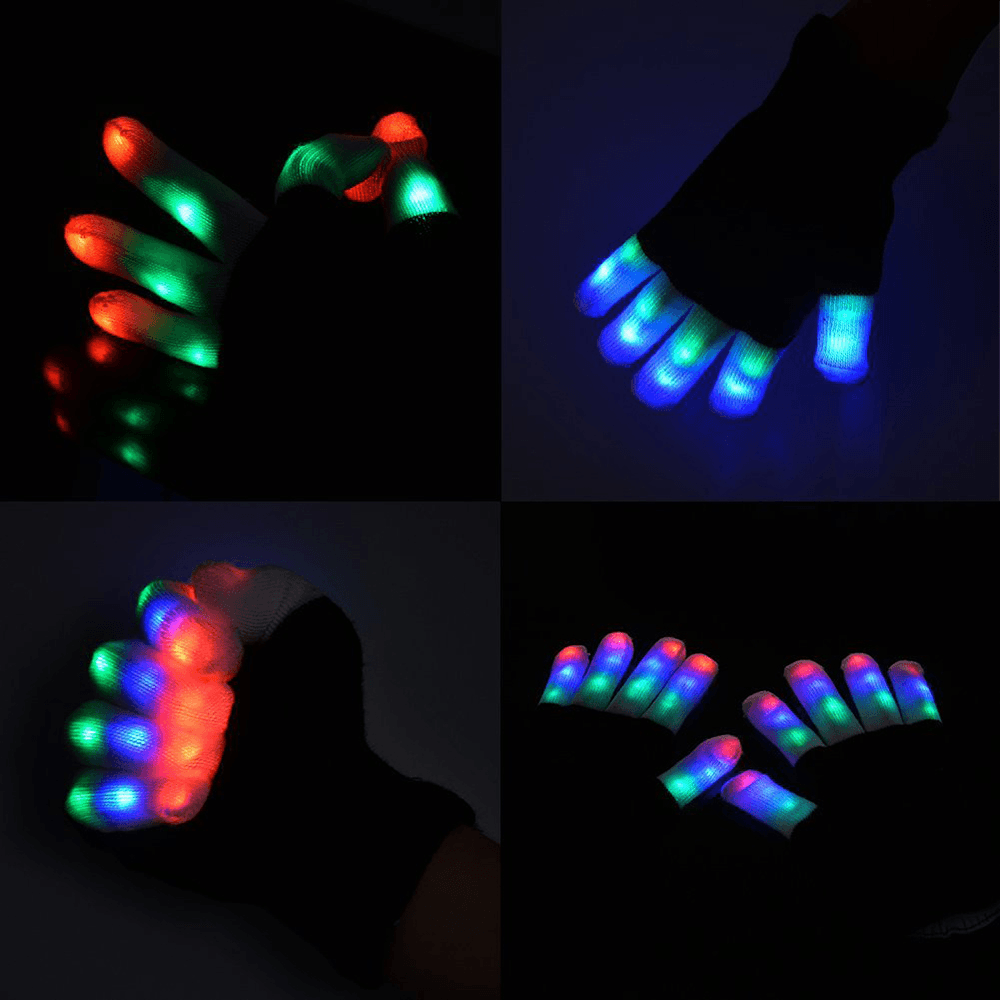 7 Mode LED Finger Lighting Flashing Glow Mittens Gloves Rave Light Festive Event Party Supplies