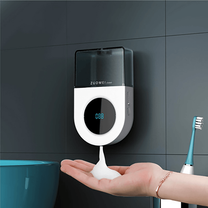 Wall-Mounted LED Displayed Battery Automatic Soap Dispenser Contact-Free 3 Bubble Modes Adjustable Hand Sanitizer