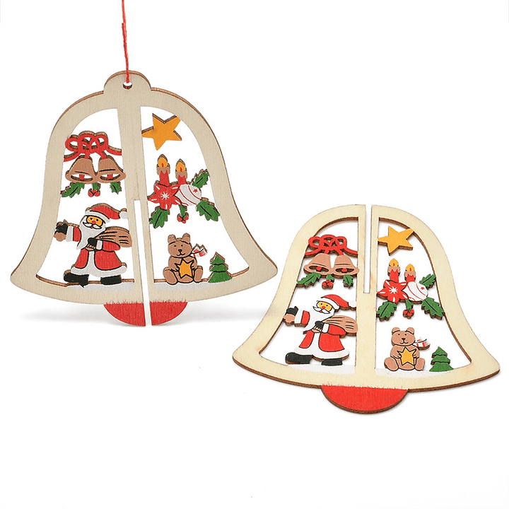 Christmas 3D Wooden Pendant Star Bell Tree Hang Ornaments Home Party Decorations Kids Gifts