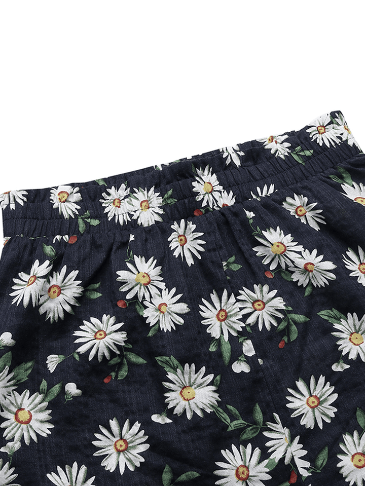 Daisy Print High Waist Women Casual Shorts