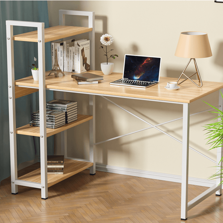 Douxlife¬Æ DL-OD05 47.3" Large Desktop H-Shaped Computer Laptop Desk 15Mm E1MDF X-Shaped Sturdy Steel Structure with 4 Tiers Bookshelf Perfect for Home Office