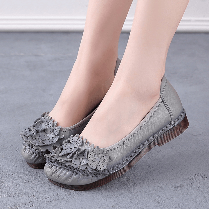 Women'S Solid Color Floral Pleated Soft Flat Driving Shoes