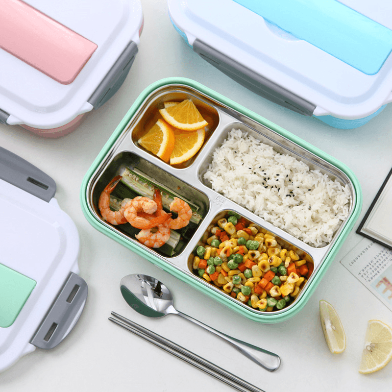 304 Stainless Steel Insulated Bento Lunch Box Leak-Proof with 4 Compartments for Outdoor Camping Picnic