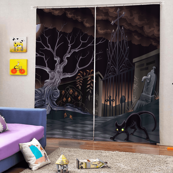 132*160Cm Blackout Window Curtains Halloween Printed Curtains for Living Room Festival Decoration