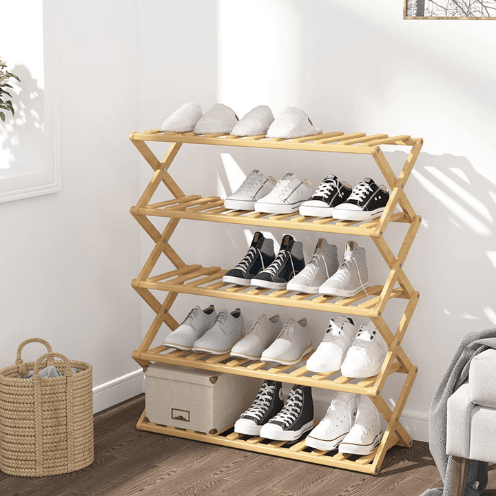 Install Free High Quality Bamboo Material Shoe Rack Strong Bearing Lapel Design Folding Easy to Carry