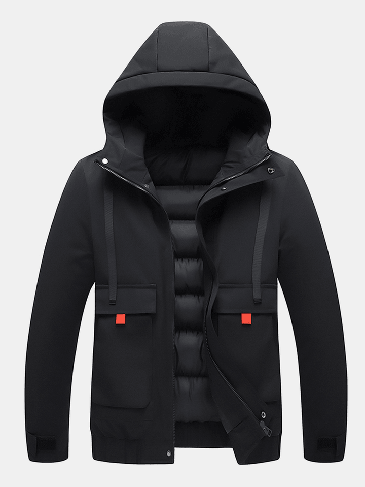 Mens Zipper Hooded Long Sleeve Large Pocket Warm Thicken Coats