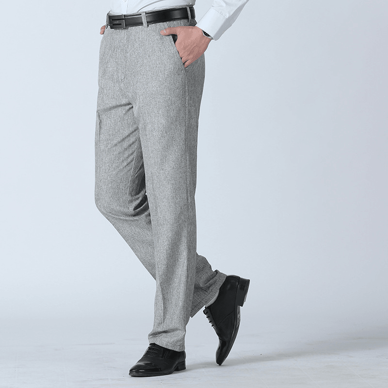 Men'S Summer Breathable Linen Casual Pants Solid Color Middle Aged Loose Straight Trousers