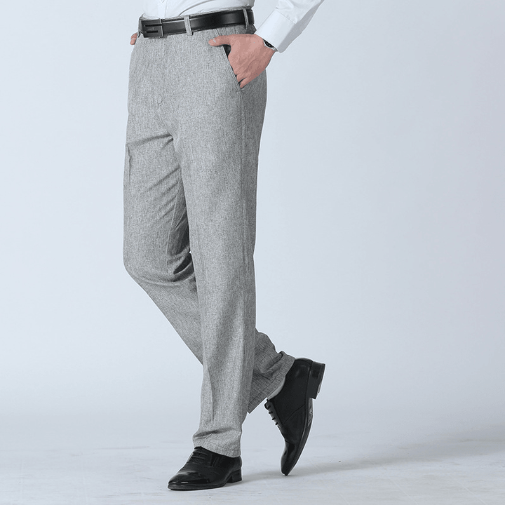 Men'S Summer Breathable Linen Casual Pants Solid Color Middle Aged Loose Straight Trousers