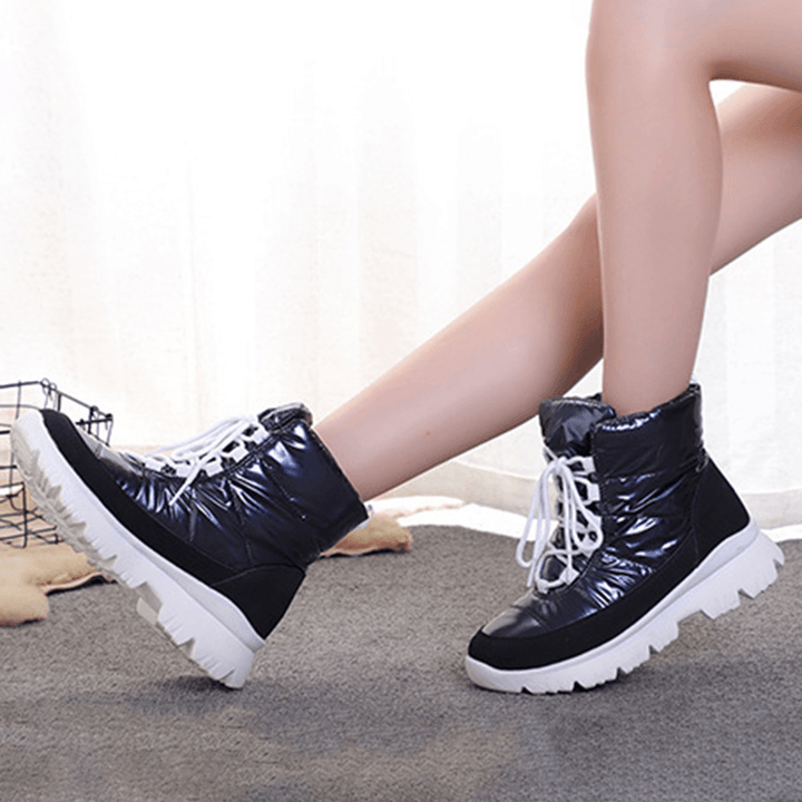 Women Comfy Warm Lining Waterproof Lace up Short Snow Boots