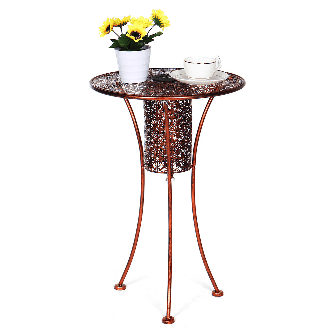 LED End Table Solar Garden Bistro Table Outdoor Silhouette Light Bronze Finish Warm White