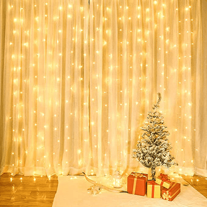 3X3M300 GYTF Curtain Lights with Sound Activated USB Powered LED Fairy Christmas Lights with Remote Sync-To-Music Setting 8 Mode Hanging Light for Bedroom Wedding Decorations