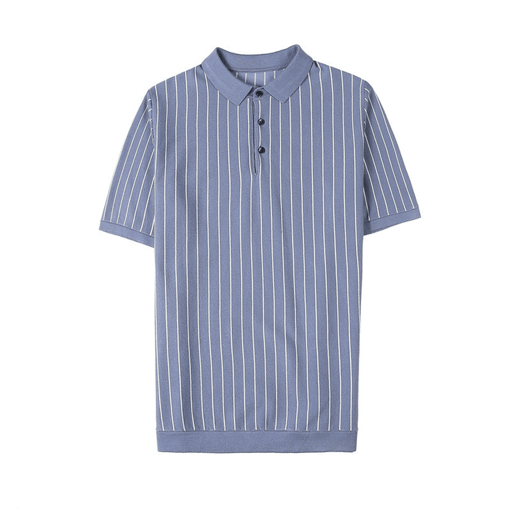 Lapel Tight-Fitting Striped Stretch Short-Sleeved T-Shirt