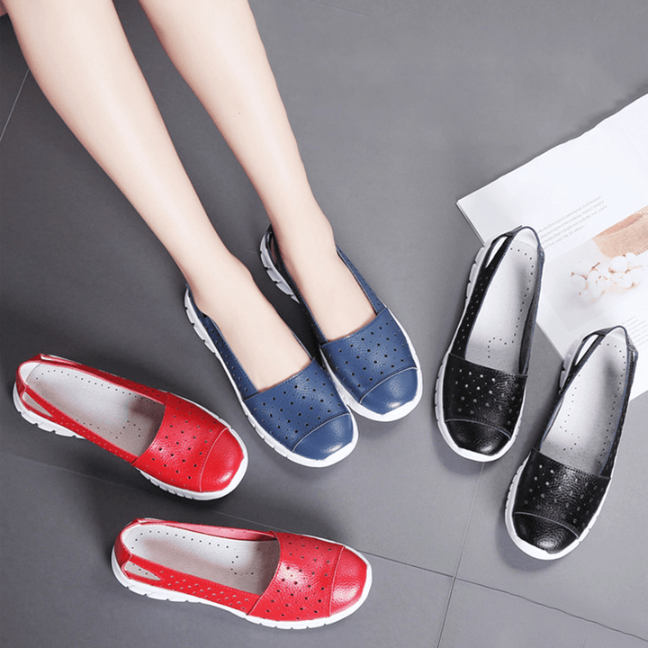 Women Leather Hollow Comfy Breathable Soft Casual Flats