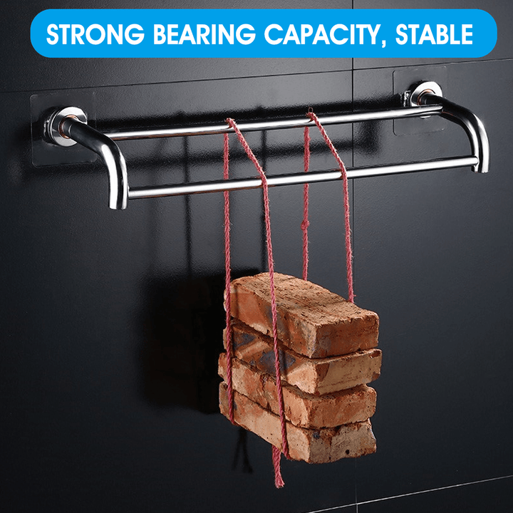 Bakeey 304 Stainless Steel Perforated Towel Rack Double Rod Shelf Strong Bearing Capacity for Home Hotel