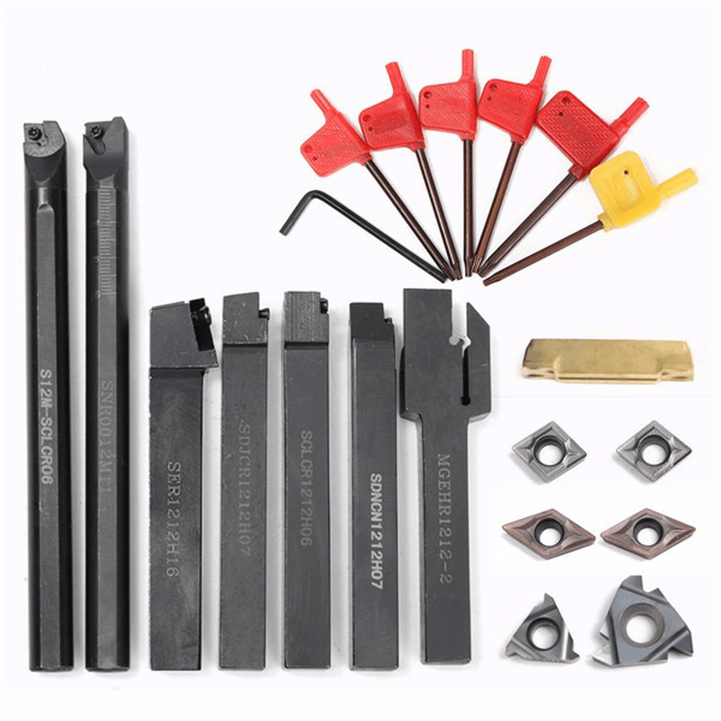 7Pcs 12Mm Shank Lathe Turning Tool Holder Boring Bar with 7Pcs Carbide Insert and Wrench