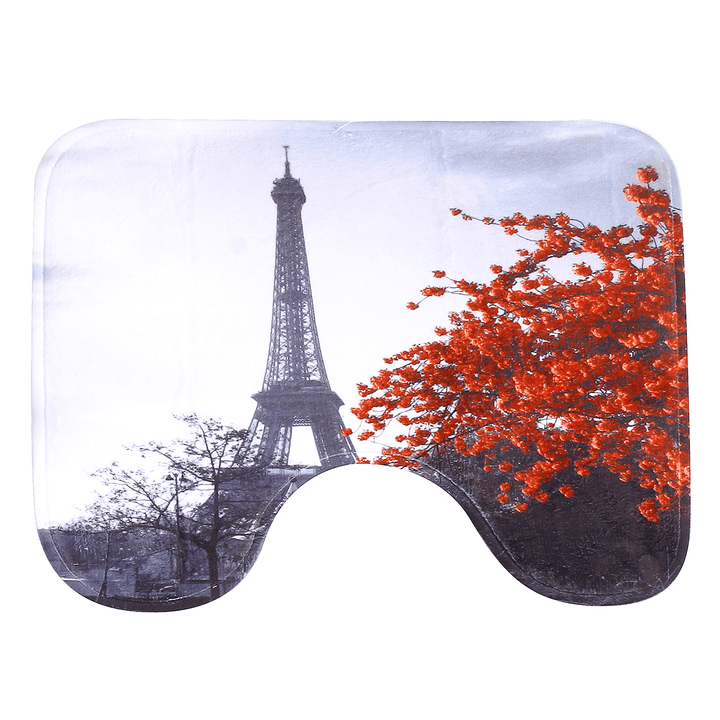 3Pcs/Set Eiffel Tower Maple Bathroom Anti-Slip Carpet Rug Toilet Cover Bath Floor Mat