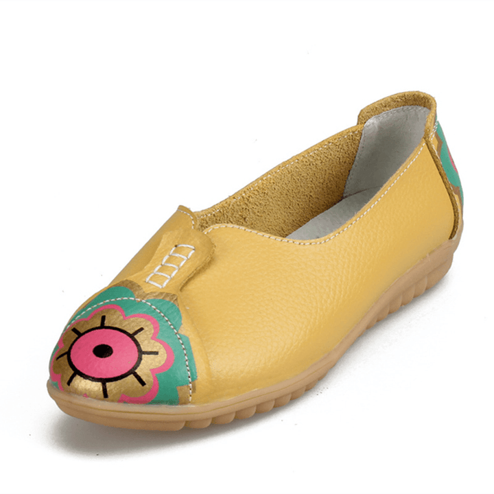 Sun Eye Flower Pattern Soft Leather Slip-Ons Lazy Driving Flat Loafers