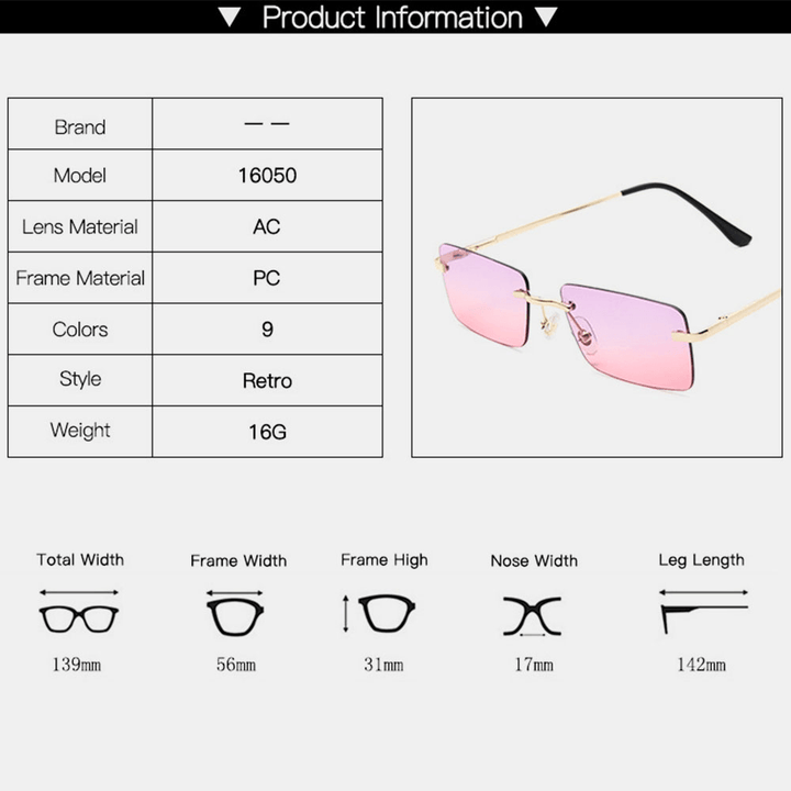 Women Retro Multi-Color Framelss Small Square Fashion Personality UV Protection Sunglasses