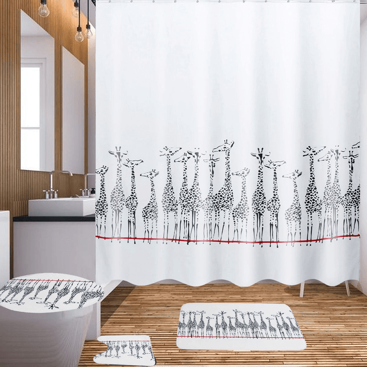 180X180Cm Giraffe Bath Fabric Shower Curtains Waterproof Lid Toilet Cover Mat - MRSLM