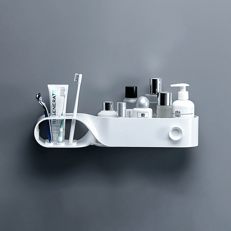 Wall-Mounted S Shape Toothbrush Holder Waterproof Strong Load-Bearing Storage Rack Nail-Free Bathroom Shelf