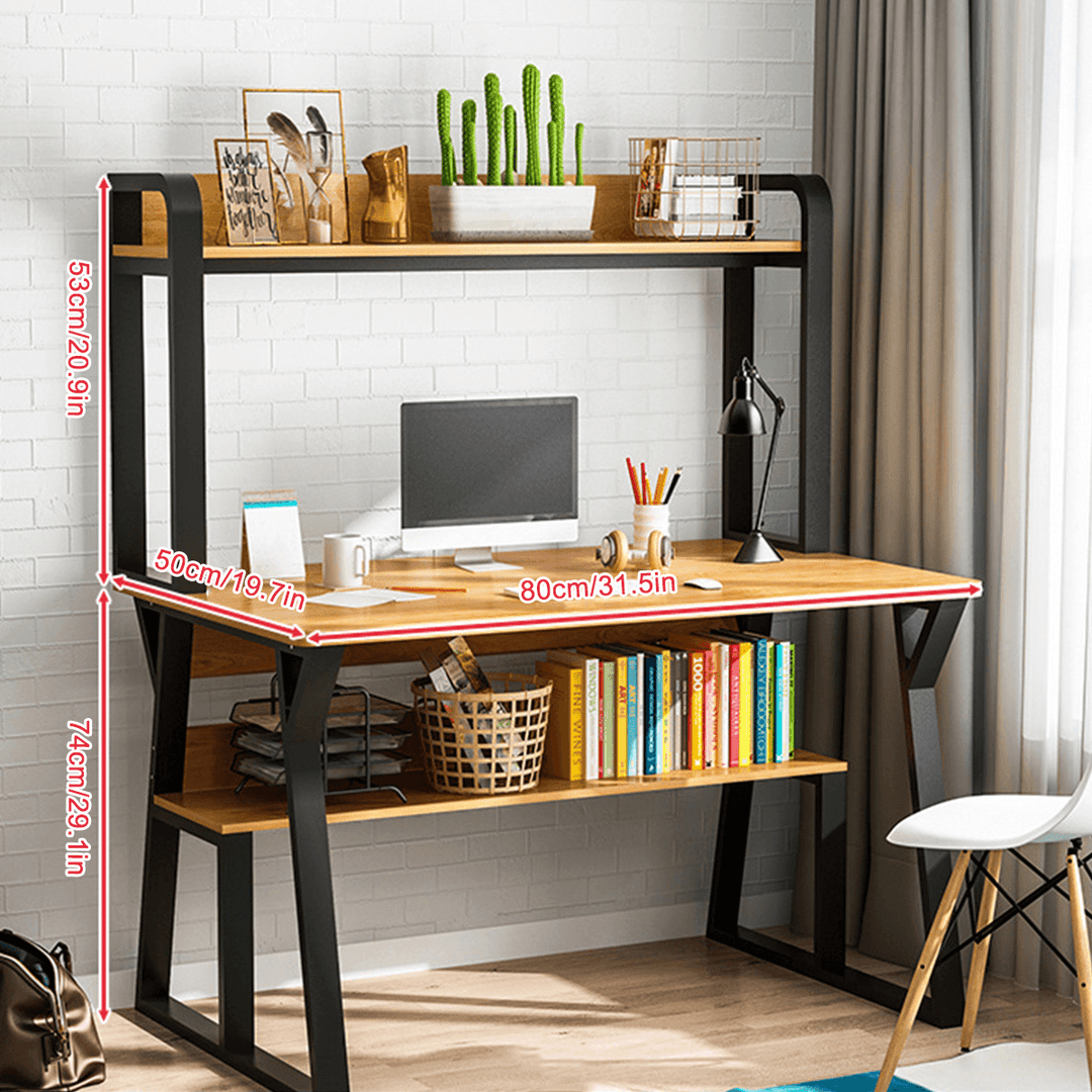 1/2 Tiers Computer Desk Bookshelf Modern Writing Study Desk with Storage Shelf Space Saving Desktop Organizer Workstation for Home Office - MRSLM