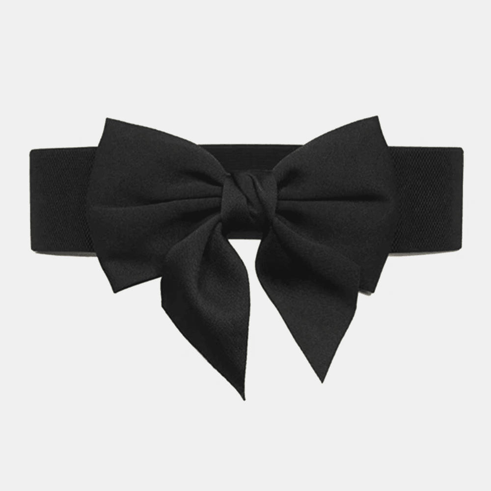 Women Black Bow Decor Breathable Elastic Belt