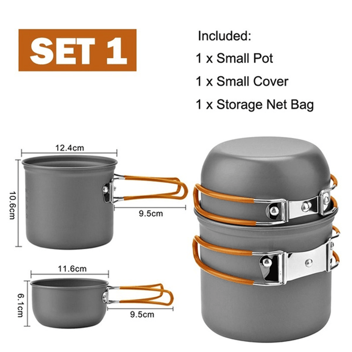 Outdoor Camping Hiking Cookware Tableware Picnic Cooking Pan Fry Pan Kettle Teapot Foldable Fork Spoon Kit Camping Picnic Tools - MRSLM