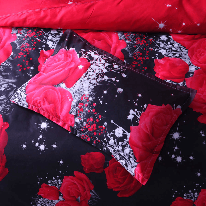 3 PCS Bedding Sets 3D Floral Rose Printing Quilt Cover Pillowcase for Full Size