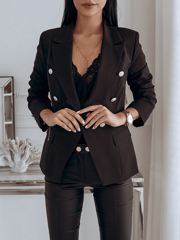 Women Solid Color Lapel Double Breasted Elegant OL Blazers